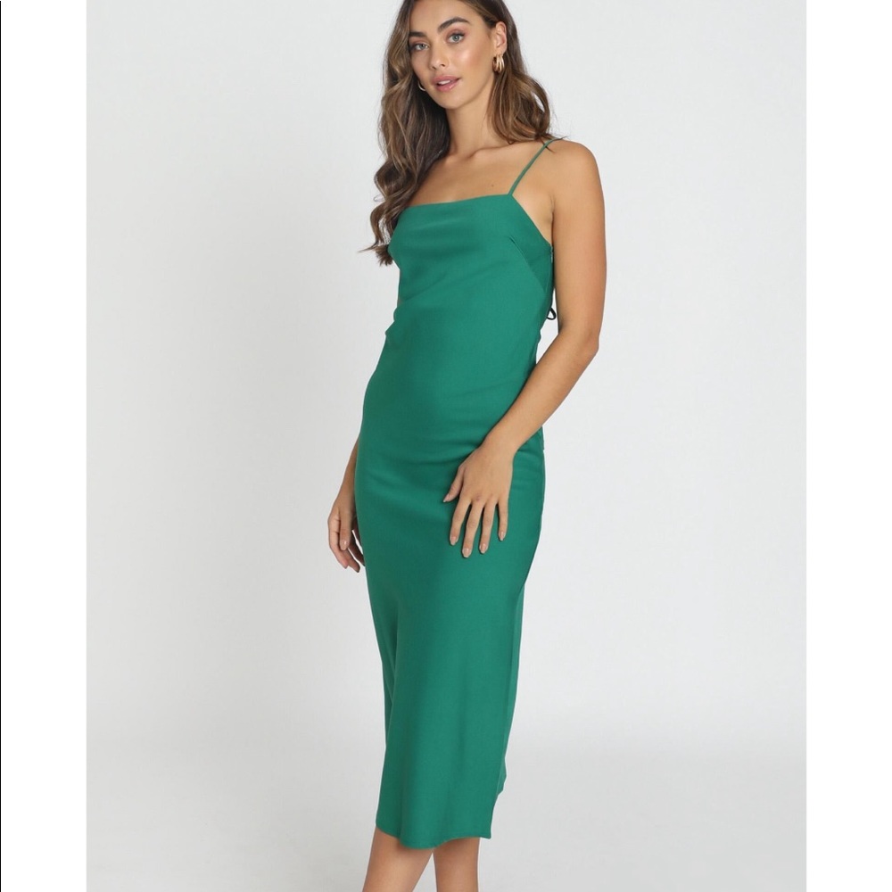 Showpo Regina Satin Slip Dress in Forest Green
